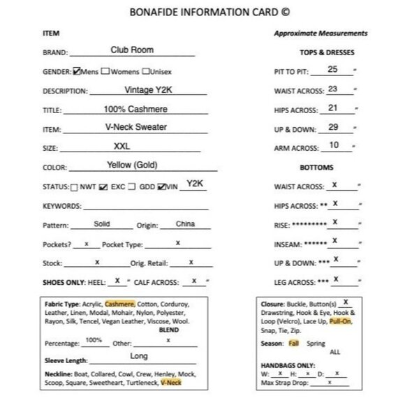 Club Room Mens Vintage Y2K 100% Cashmere V-Neck Sweater Size XXL Yellow FA EXC - Picture 8 of 8